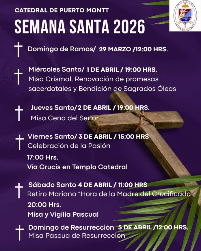 Semana Santa en Puerto Montt comenzó con la liturgia del Domingo de Ramos en la Catedral, presidida por el arzobispo Fernando Ramos Pérez.